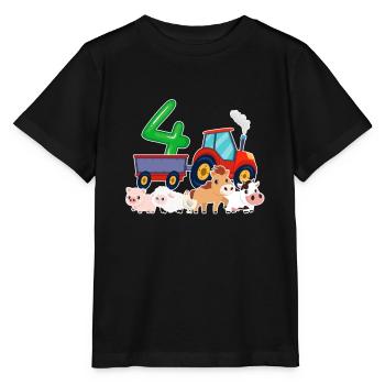 Ferme de tracteur cadeau d'anniversaire de 4 ans quatre - T-shirt bio MINI CREATOR Stanley/Stella Enfant - noir - Devant - Mikhail (115cm)