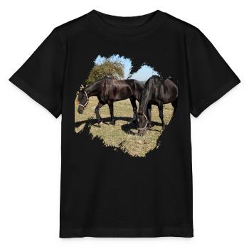Deux chevaux paissant dans le paddock - T-shirt bio MINI CREATOR Stanley/Stella Enfant - noir - Devant - Mikhail (115cm)