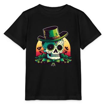 Sunset Sugar Skull Wearing A Hat St Patrick"s Day - Stanley/Stella MINI CREATOR Kids’ T-Shirt - black - Front - Mikhail (115cm)