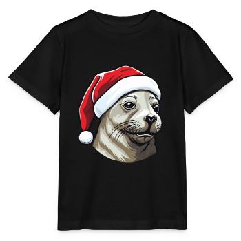 Seal Seal Christmas Animal Head - Stanley/Stella MINI CREATOR Kids’ T-Shirt - black - Front - Mikhail (115cm)
