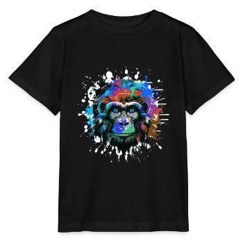Portrait De Tête De Singe Coloré - T-shirt bio MINI CREATOR Stanley/Stella Enfant - noir - Devant - Mikhail (115cm)