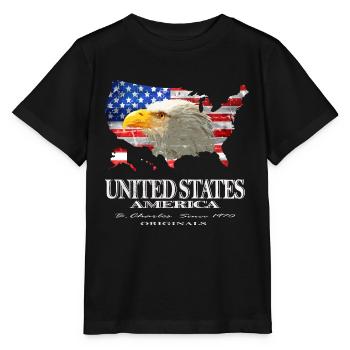 United States Amerika USA Flagge Weisskopfseeadler - Stanley/Stella Kinder T-Shirt MINI CREATOR  - Schwarz - Vorne - Mikhail (115cm)