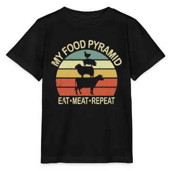 My Food Pyramid Eat Meat Sleep - Stanley/Stella MINI CREATOR Kids’ T-Shirt - black - Front - Mikhail (115cm)
