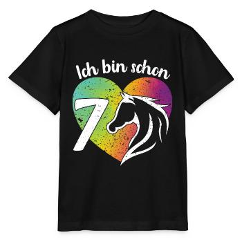 Ich bin schon 7 Geburtstagsshirt Mädchen Pferd - Stanley/Stella Kinder T-Shirt MINI CREATOR  - Schwarz - Vorne - Mikhail (115cm)