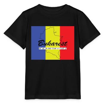 Bukarest - Hauptstadt mit GPS & Flagge - Stanley/Stella Kinder T-Shirt MINI CREATOR  - Schwarz - Vorne - Mikhail (115cm)