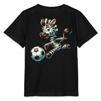 Zebra Fußballer - Stilvoll auf dem Fußballfeld. - Stanley/Stella Kinder T-Shirt MINI CREATOR  - Schwarz - Vorne - Mikhail (115cm)