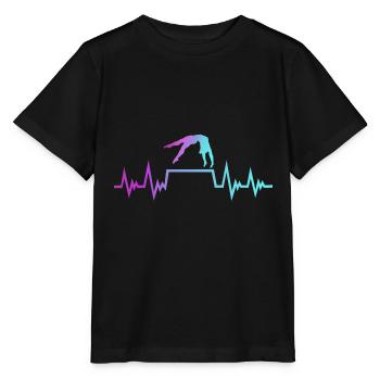 gymnastique, gymnaste - pouls battement de cœur; Gymnastique - T-shirt bio MINI CREATOR Stanley/Stella Enfant - noir - Devant - Mikhail (115cm)