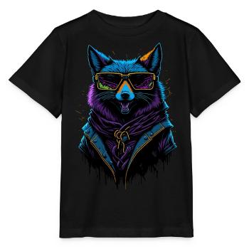 Cyberpunk Fox - Stanley/Stella Kinder T-Shirt MINI CREATOR  - Schwarz - Vorne - Mikhail (115cm)