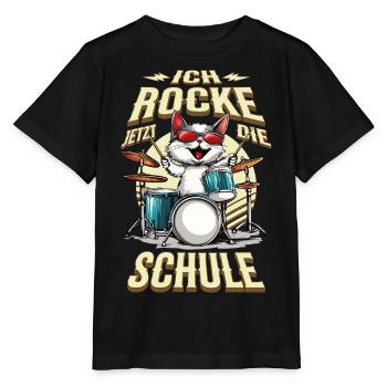 School Child School Enrollment Cat Drums Rock Music - Stanley/Stella MINI CREATOR Kids’ T-Shirt - black - Front - Mikhail (115cm)