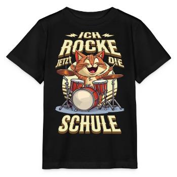 School Child School Enrollment Cat Drums Rock Music - Stanley/Stella MINI CREATOR Kids’ T-Shirt - black - Front - Mikhail (115cm)