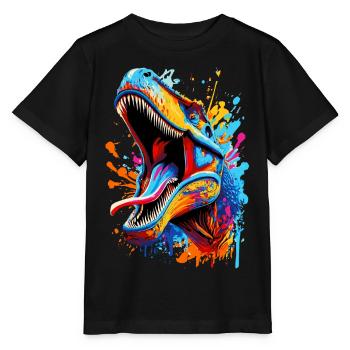 T-Rex Coloré - Dinosaure Tyrannosaurus Rex - T-shirt bio MINI CREATOR Stanley/Stella Enfant - noir - Devant - Mikhail (115cm)