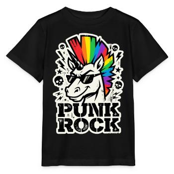 Punk Rock Einhorn - Regenbogen Irokese - Stanley/Stella Kinder T-Shirt MINI CREATOR  - Schwarz - Vorne - Mikhail (115cm)