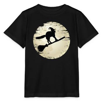Halloween-Katze auf ihrem Hexenbesen - Stanley/Stella Kinder T-Shirt MINI CREATOR  - Schwarz - Vorne - Mikhail (115cm)
