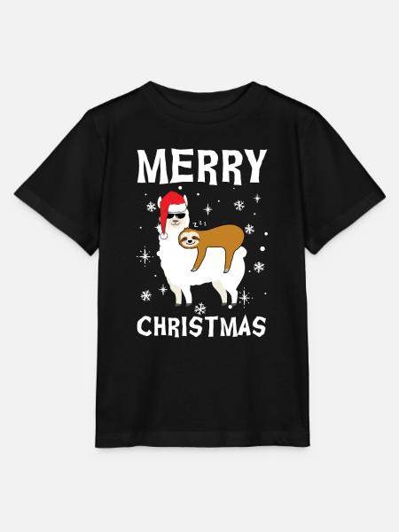 Joyeux Noël Alpaga et Paresseux - T-shirt bio MINI CREATOR Stanley/Stella Enfant - noir