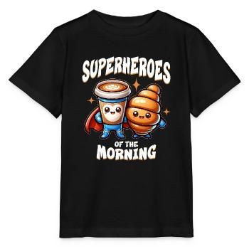 Cappuccino et croissants super-héros - T-shirt bio MINI CREATOR Stanley/Stella Enfant - noir - Devant - Mikhail (115cm)
