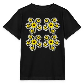 Blumenmuster mit Margeriten Sonnenblumen Blüte - Stanley/Stella Kinder T-Shirt MINI CREATOR  - Schwarz - Vorne - Mikhail (115cm)