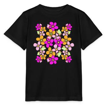 Blumenranke Schmetterlinge Blumenmuster bunt Blüte - Stanley/Stella Kinder T-Shirt MINI CREATOR  - Schwarz - Vorne - Mikhail (115cm)