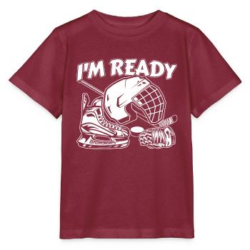 Casque de hockey sur glace masque bâton je suis prêt - T-shirt bio MINI CREATOR Stanley/Stella Enfant - bordeaux - Devant - Kain (125cm)