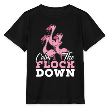 Calm The Flock Down Rosa Flamingo - Stanley/Stella Kinder T-Shirt MINI CREATOR  - Schwarz - Vorne - Mikhail (115cm)