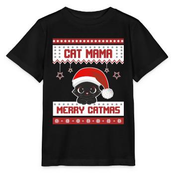 Weihnachten - Cat Mama Cat Mom Merry Catmas - Stanley/Stella Kinder T-Shirt MINI CREATOR  - Schwarz - Vorne - Mikhail (115cm)