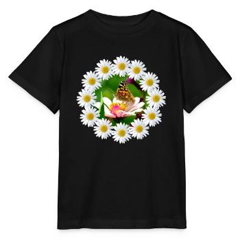 Marguerite flower with butterfly floral pattern - Stanley/Stella MINI CREATOR Kids’ T-Shirt - black - Front - Mikhail (115cm)