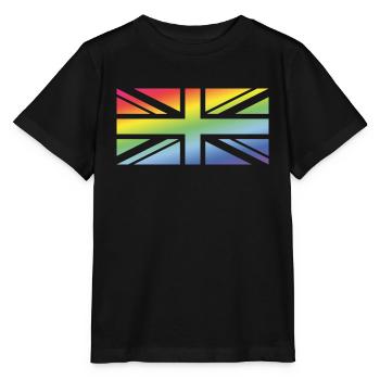Union Jack / Regenbogenfahne (United Kingdom) - Stanley/Stella Kinder T-Shirt MINI CREATOR  - Schwarz - Vorne - Mikhail (115cm)
