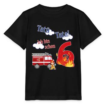 Tatü Tata! Ich bin schon 6 - Feuerwehr Geburtstag - Stanley/Stella Kinder T-Shirt MINI CREATOR  - Schwarz - Vorne - Mikhail (115cm)