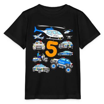Police Cars 5 Years Birthday Police Cars - Stanley/Stella MINI CREATOR Kids’ T-Shirt - black - Front - Mikhail (115cm)