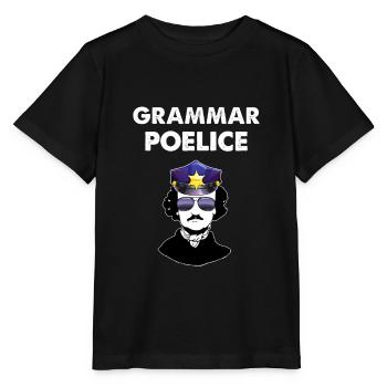 Poe-Grammatik-Polizei-Englischlehrer-Geschenkentwurf - Stanley/Stella Kinder T-Shirt MINI CREATOR  - Schwarz - Vorne - Mikhail (115cm)