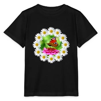 Marguerite Pink Flower Butterfly Flower Pattern - Stanley/Stella MINI CREATOR Kids’ T-Shirt - black - Front - Mikhail (115cm)