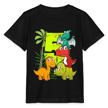 Garçon anniversaire 5 ans cinq 5e Dino T-Rex - T-shirt bio MINI CREATOR Stanley/Stella Enfant - noir - Devant - Mikhail (115cm)