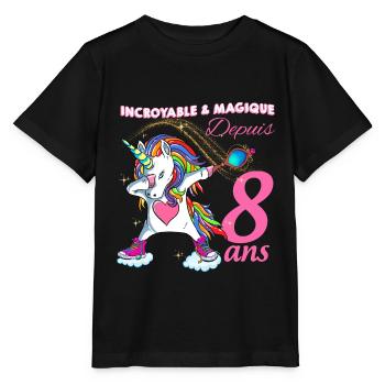 Anniversaire 8 ans Licorne Petite Fille - T-shirt bio MINI CREATOR Stanley/Stella Enfant - noir - Devant - Mikhail (115cm)