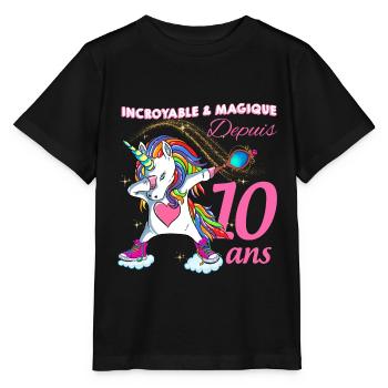 Incroyable et magique Depuis 10 ans Licorne - T-shirt bio MINI CREATOR Stanley/Stella Enfant - noir - Devant - Mikhail (115cm)