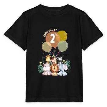 Animal children birthday party at the zoo two years - Stanley/Stella MINI CREATOR Kids’ T-Shirt - black - Front - Mikhail (115cm)