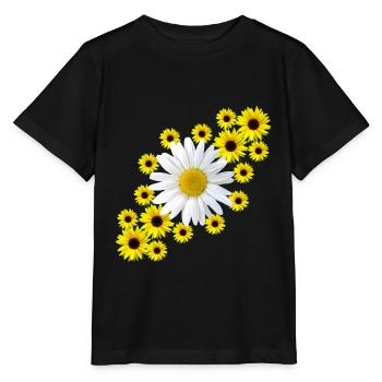 Marguerite with sunflower floral pattern flower - Stanley/Stella MINI CREATOR Kids’ T-Shirt - black - Front - Mikhail (115cm)