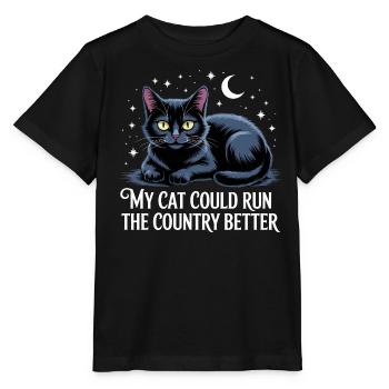 Meine Katze würde das Land besser regieren - Stanley/Stella Kinder T-Shirt MINI CREATOR  - Schwarz - Vorne - Mikhail (115cm)