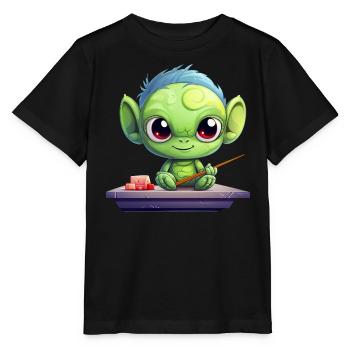 alien green extraterrestrial sushi chopsticks japan - Stanley/Stella MINI CREATOR Kids’ T-Shirt - black - Front - Mikhail (115cm)