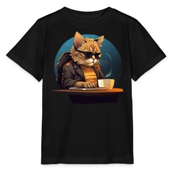 Cool Cat CEO - Patron détendu au bureau avec - T-shirt bio MINI CREATOR Stanley/Stella Enfant - noir - Devant - Mikhail (115cm)