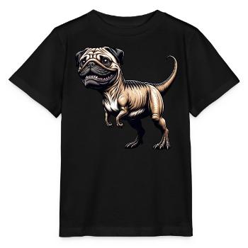 T-Rex & Pug Hybrid Cartoon Fun - Stanley/Stella MINI CREATOR Kids’ T-Shirt - black - Front - Mikhail (115cm)