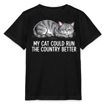 Meine Katze würde das Land besser regieren - Stanley/Stella Kinder T-Shirt MINI CREATOR  - Schwarz - Vorne - Mikhail (115cm)