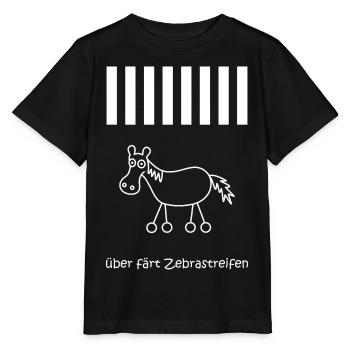 über färt zebrastreifen, Pferd mit Rädern, Verkehr - Stanley/Stella Kinder T-Shirt MINI CREATOR  - Schwarz - Vorne - Mikhail (115cm)