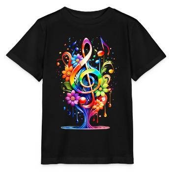 Musique, clé colorée avec des feuilles sur le lac. - T-shirt bio MINI CREATOR Stanley/Stella Enfant - noir - Devant - Mikhail (115cm)