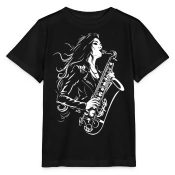 Saxophone player - Stanley/Stella MINI CREATOR Kids’ T-Shirt - black - Front - Mikhail (115cm)