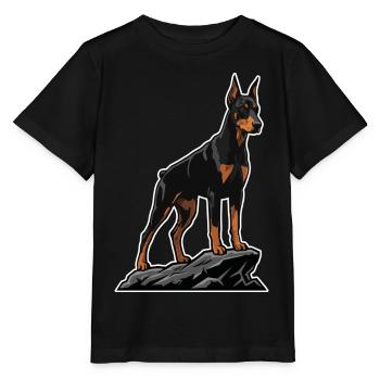 Dobermannhund auf Felsporträt Elite Black - Stanley/Stella Kinder T-Shirt MINI CREATOR  - Schwarz - Vorne - Mikhail (115cm)