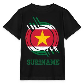 Suriname Runder Schild Landesfarben - Stanley/Stella Kinder T-Shirt MINI CREATOR  - Schwarz - Vorne - Mikhail (115cm)