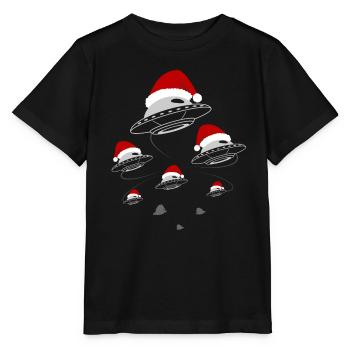 Ufo Weihnachtsmütze Außerirdische Festtage - Stanley/Stella Kinder T-Shirt MINI CREATOR  - Schwarz - Vorne - Mikhail (115cm)