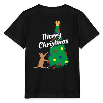 Cat Fun Christmas Tree Festive Mischief - Stanley/Stella MINI CREATOR Kids’ T-Shirt - black - Front - Mikhail (115cm)