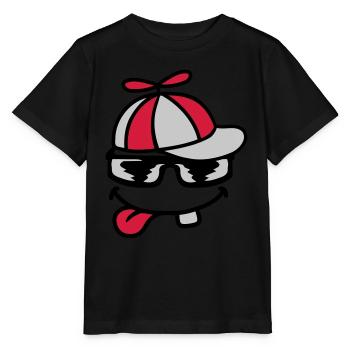 Comic Face Propeller Cap Wind Turbine - Stanley/Stella MINI CREATOR Kids’ T-Shirt - black - Front - Mikhail (115cm)