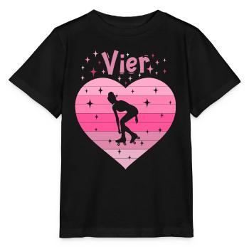 Herz Liebe Sport Rollschuh Mädchen 4. Geburtstag - Stanley/Stella Kinder T-Shirt MINI CREATOR  - Schwarz - Vorne - Mikhail (115cm)