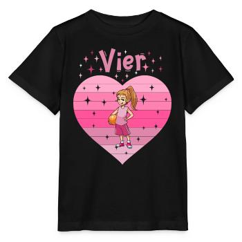 Herz Liebe Sport Basketball Mädchen 4. Geburtstag - Stanley/Stella Kinder T-Shirt MINI CREATOR  - Schwarz - Vorne - Mikhail (115cm)